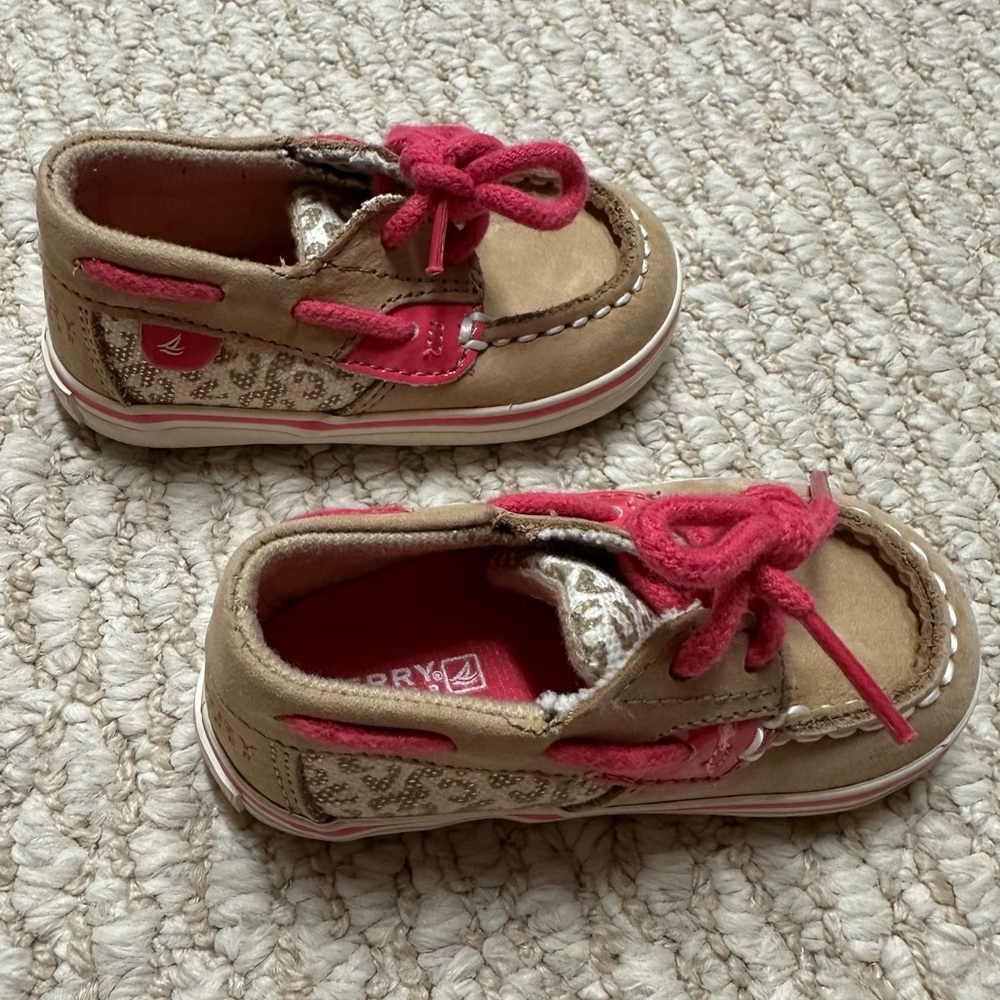 Sperry Top-Sider Bluefish Crib Boat Shoe Infant Baby Girl Size 3 Animal Print 🐆🩷 - Picture 7 of 11